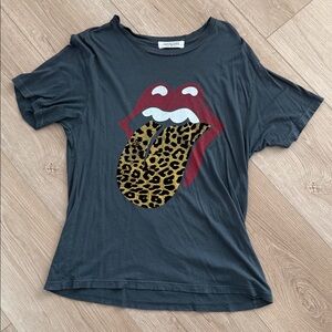 Daydreamer for Free People Gray Tee with Red and Leopard Graphic Kiss Tongue